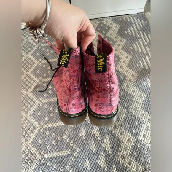 Dr Martens 1460W Pink Little Flowers Boots - Picture 3 of 11